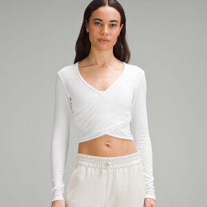 NWT Lululemon Wrap-Front Ribbed Long-Sleeve Top, White, 6